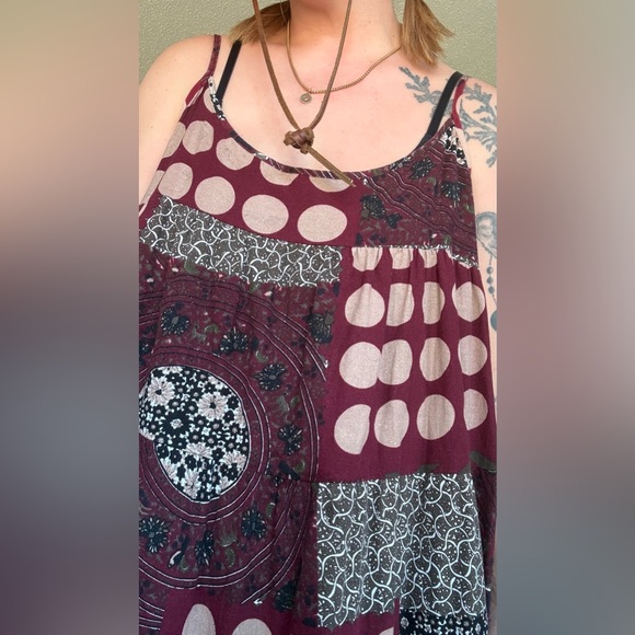 Bohemian Patchwork Maxi Dress in Burgundy and Beige - Picture 4 of 5